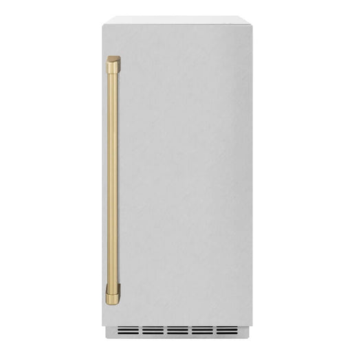ZLINE Autograph Edition 15 in. Touchstone Clear Cube Ice Maker with Drain Pump and Satin Stainless Steel Door with Champagne Bronze Handle (ICCDZ-SN-15-CB)