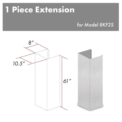 ZLINE 61 in. Satin Stainless Steel Chimney Extension for Ceilings up to 12.5 ft. (8KF2S-E)