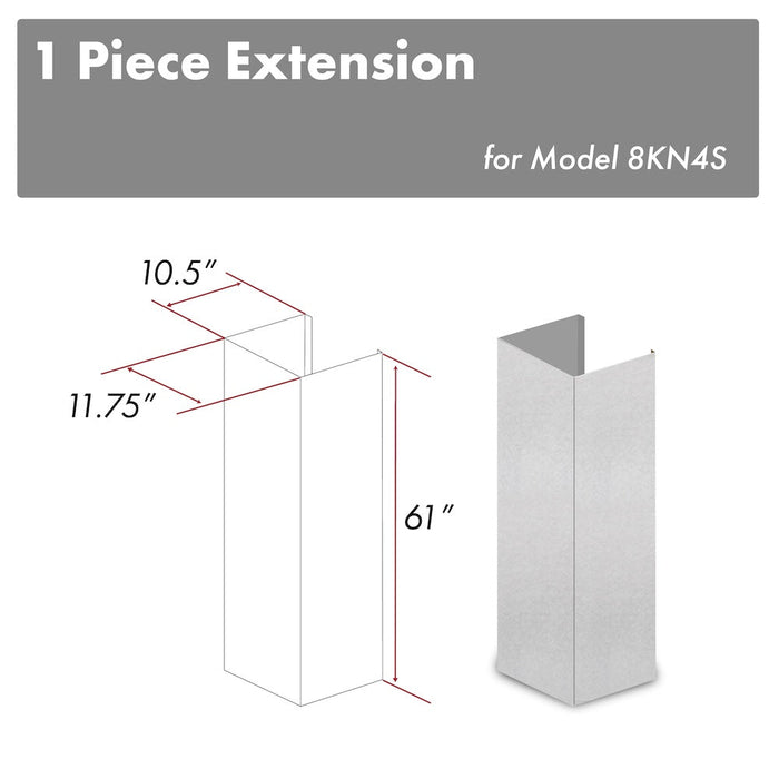 ZLINE 61 in. Satin Stainless Steel Chimney Extension for Ceilings up to 12.5 ft. (8KN4S-E)