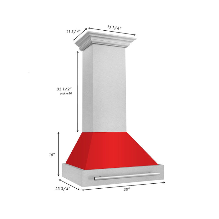 ZLINE 30 in. Satin Stainless Steel Wall Mount Range Hood with Colored Shell and Stainless Steel Handle (8654SNX-30)