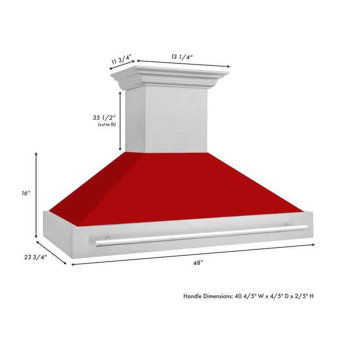 ZLINE 48 in. Satin Stainless Steel Wall Mount Range Hood with Colored Shell and Stainless Steel Handle (8654SNX-48)