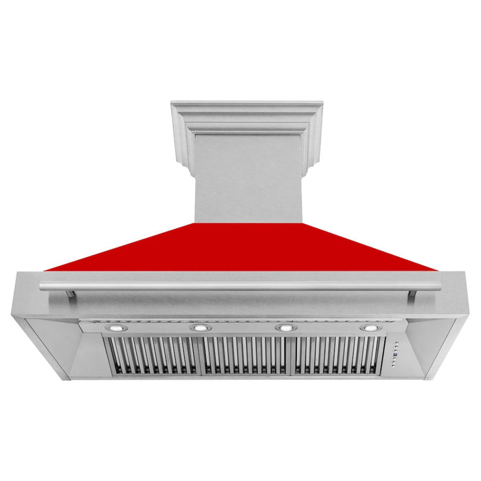 ZLINE 48 in. Satin Stainless Steel Wall Mount Range Hood with Colored Shell and Stainless Steel Handle (8654SNX-48)