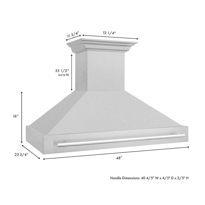 ZLINE 48 in. Satin Stainless Steel Wall Mount Range Hood with Colored Shell and Stainless Steel Handle (8654SNX-48)