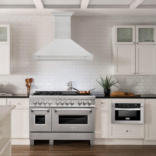 ZLINE 48 in. Satin Stainless Steel Wall Mount Range Hood with Colored Shell and Stainless Steel Handle (8654SNX-48)