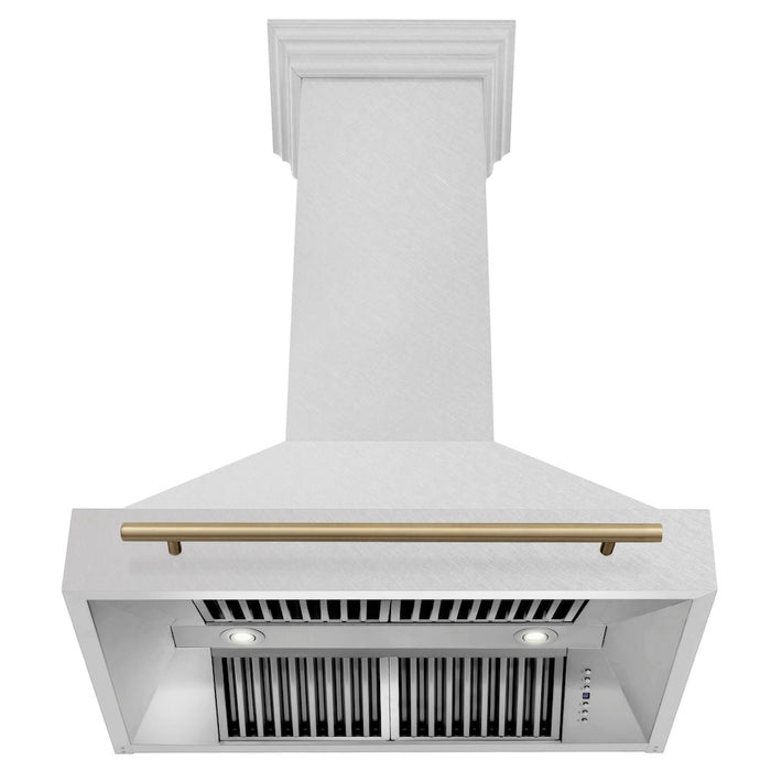 ZLINE Autograph Edition 36 in. Satin Stainless Steel Wall Mount Range Hood with Accent Handle (8654SNZ-36)