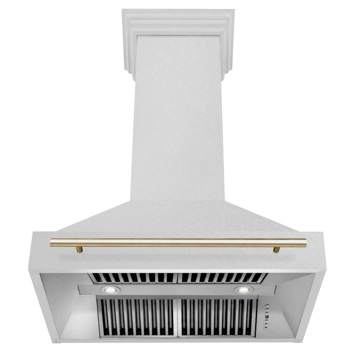 ZLINE Autograph Edition 36 in. Satin Stainless Steel Wall Mount Range Hood with Accent Handle (8654SNZ-36)