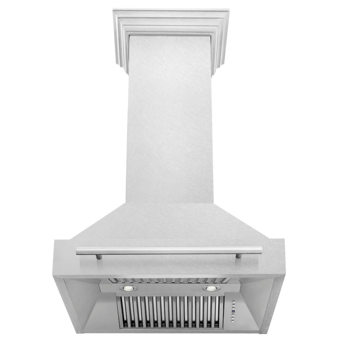 ZLINE 30 in. Satin Stainless Steel Wall Mount Range Hood with Colored Shell and Stainless Steel Handle (8654SNX-30)