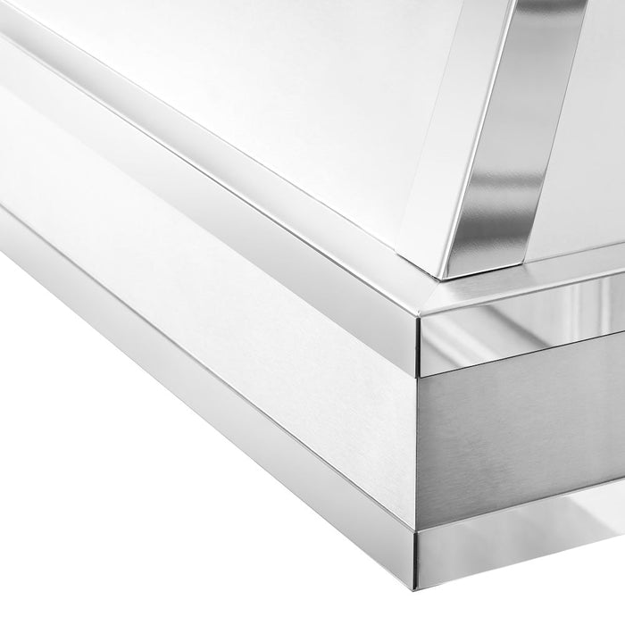 ZLINE Designer Series Ducted Wall Mount Range Hood in Satin Stainless Steel with Mirror Accents and Size Options (655MR)