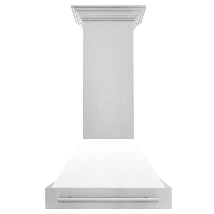 ZLINE 30 in. Satin Stainless Steel Wall Mount Range Hood with Colored Shell and Stainless Steel Handle (8654SNX-30)