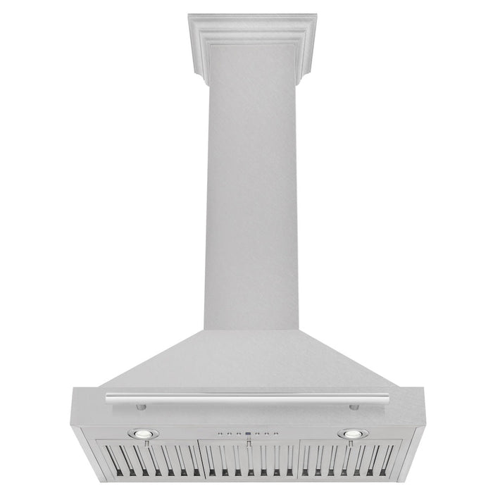 ZLINE 30 in. Convertible Satin Stainless Steel Wall Mount Range Hood with Colored Shell and Stainless Steel Handle (KB4SNX-30)