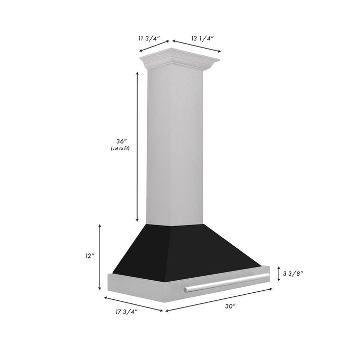 ZLINE 30 in. Convertible Satin Stainless Steel Wall Mount Range Hood with Colored Shell and Stainless Steel Handle (KB4SNX-30)