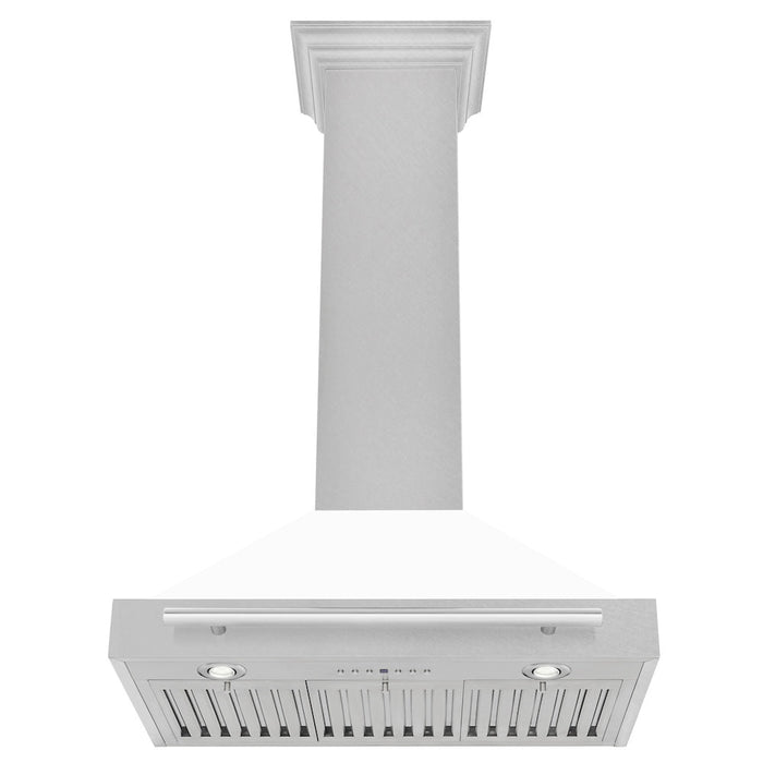 ZLINE 30 in. Convertible Satin Stainless Steel Wall Mount Range Hood with Colored Shell and Stainless Steel Handle (KB4SNX-30)