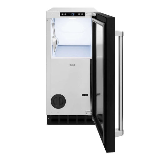 ZLINE 15 in. Touchstone Clear Cube Ice Maker with Drain Pump and Black Matte Door (ICCD-BLM-15)