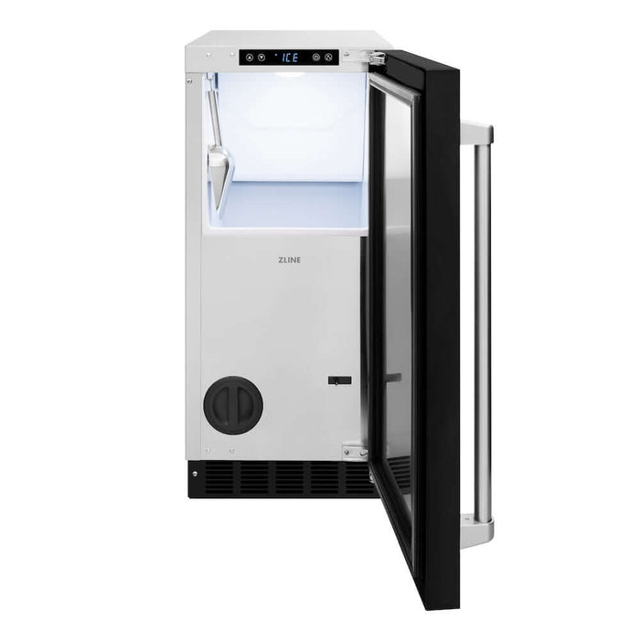 ZLINE 15 in. Touchstone Clear Cube Ice Maker with Drain Pump and Black Matte Door (ICCD-BLM-15)