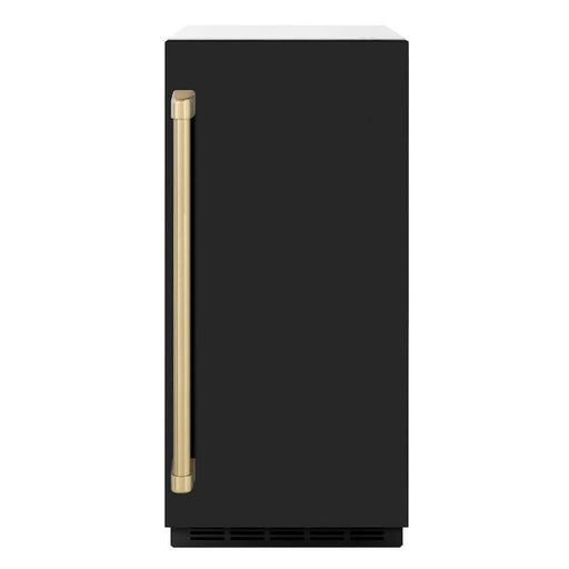ZLINE Autograph Edition 15 in. Touchstone Clear Cube Ice Maker with Drain Pump and Black Matte Door with Champagne Bronze Handle (ICCDZ-BLM-15-CB)