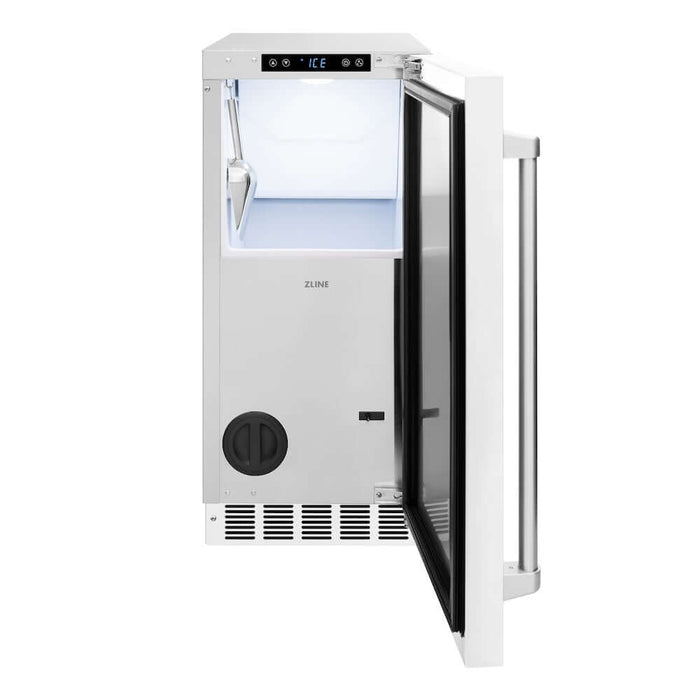 ZLINE 15 in. Touchstone Clear Cube Ice Maker with Drain Pump and White Matte Door (ICCD-WM-15)