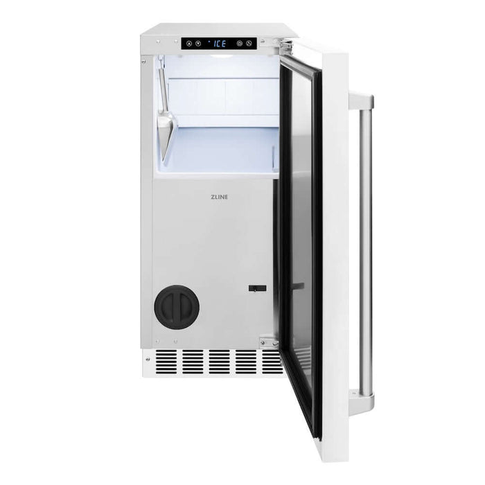 ZLINE 15 in. Touchstone Gourmet Ice Maker with Drain Pump and White Matte Door (IGMD-WM-15)