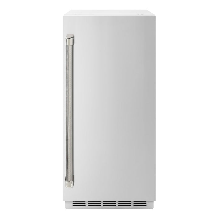 ZLINE Autograph Edition 15 in. Touchstone Gourmet Ice Maker with Drain Pump and Solid Stainless Steel Door with Polished Nickel Helix Handle (IGMDZ-ST-15-KPN)