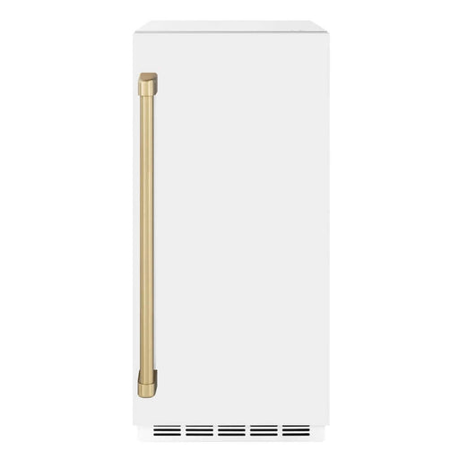 ZLINE Autograph Edition 15 in. Touchstone Gourmet Ice Maker with Drain Pump and White Matte Door with Champagne Bronze Handle (IGMDZ-WM-15-CB)