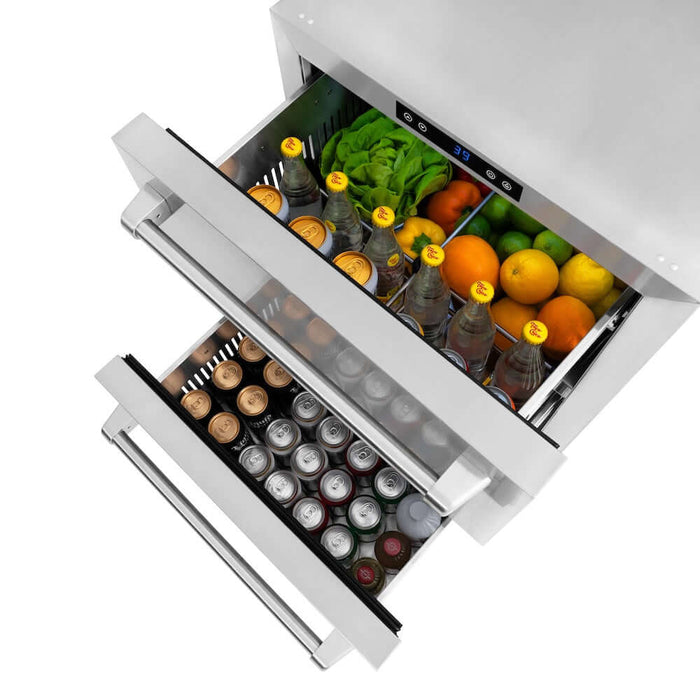 ZLINE 24 in. Touchstone 168 Can Outdoor-Rated Dual Refrigerator Drawer with Stainless Steel Doors (RDSO-ST-24)