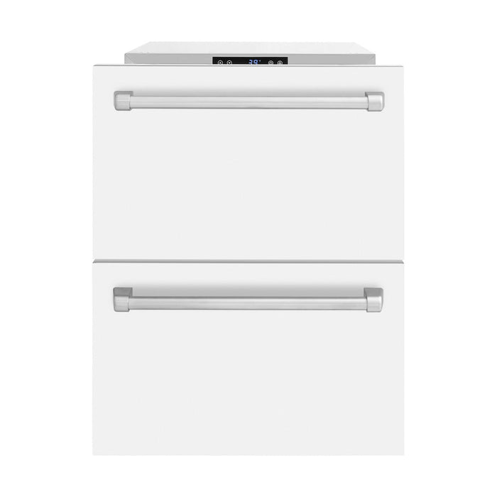 ZLINE 24 in. Touchstone 168 Can Outdoor-Rated Dual Refrigerator Drawer with White Matte Doors (RDSO-WM-24)