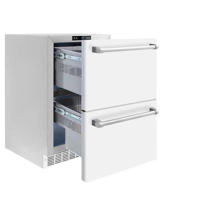 ZLINE 24 in. Touchstone 168 Can Outdoor-Rated Dual Refrigerator Drawer with White Matte Doors (RDSO-WM-24)