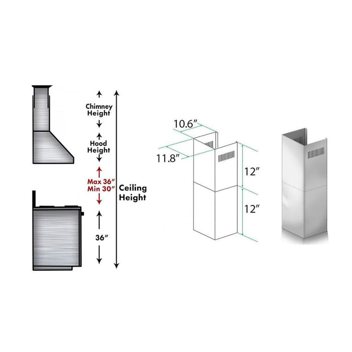 ZLINE 2-12 in. Short Chimney Pieces for 7.7 ft. to 8 ft. Ceilings (SK-587/597)