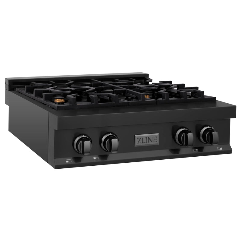 ZLINE 30" Porcelain Gas Stovetop in Black Stainless Steel with 4 Gas Brass Burners - RTB-BR-30