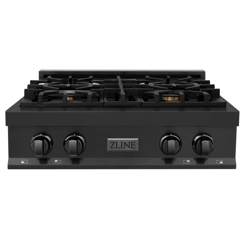 ZLINE 30" Porcelain Gas Stovetop in Black Stainless Steel with 4 Gas Brass Burners - RTB-BR-30