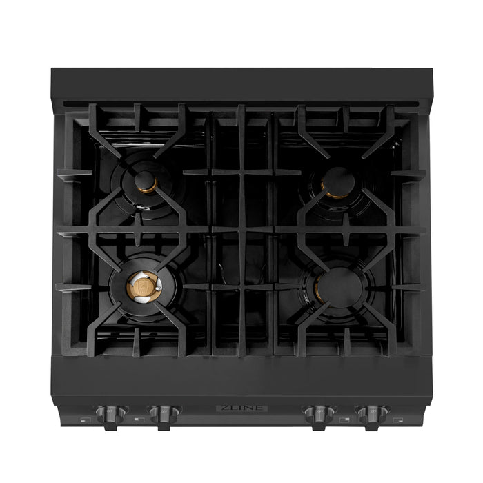 ZLINE 30" Porcelain Gas Stovetop in Black Stainless Steel with 4 Gas Brass Burners - RTB-BR-30