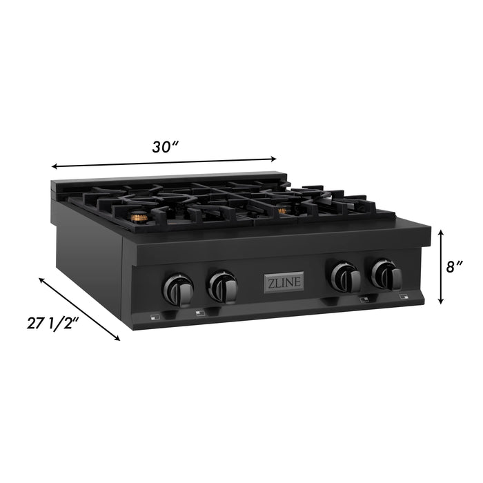 ZLINE 30" Porcelain Gas Stovetop in Black Stainless Steel with 4 Gas Brass Burners - RTB-BR-30