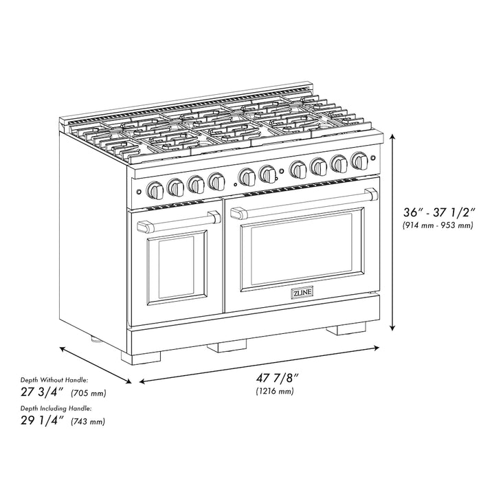 ZLINE 48 in. 6.7 cu. ft. 8 Burner Double Oven Gas Range in Stainless Steel 