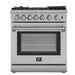 Forno 5-Piece Appliance Package - 30-Inch Dual Fuel Range with Air Fryer, 56-Inch Pro-Style Refrigerator, Wall Mount Hood, Microwave Drawer, & 3-Rack Dishwasher in Stainless Steel