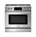 Thor Kitchen 4-Piece Appliance Package - 36-Inch Gas Range with Tilt Panel, French Door Refrigerator, Pro-Style Wall Mount Hood, and Dishwasher in Stainless Steel