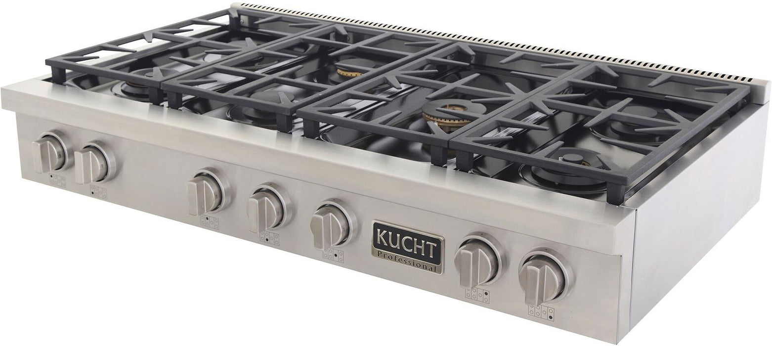 Kucht 48-Inch 6 Burner Gas Rangetop in Stainless Steel with Silver Accents (KFX489T-S)