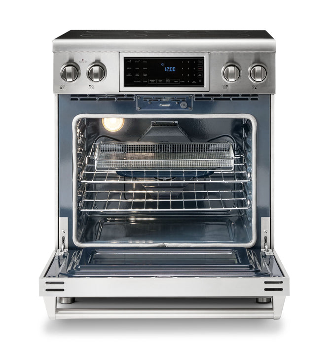 Thor Kitchen 4-Piece Appliance Package - 30-Inch Electric Range with Tilt Panel, French Door Refrigerator, Wall Mount Hood, and Dishwasher in Stainless Steel