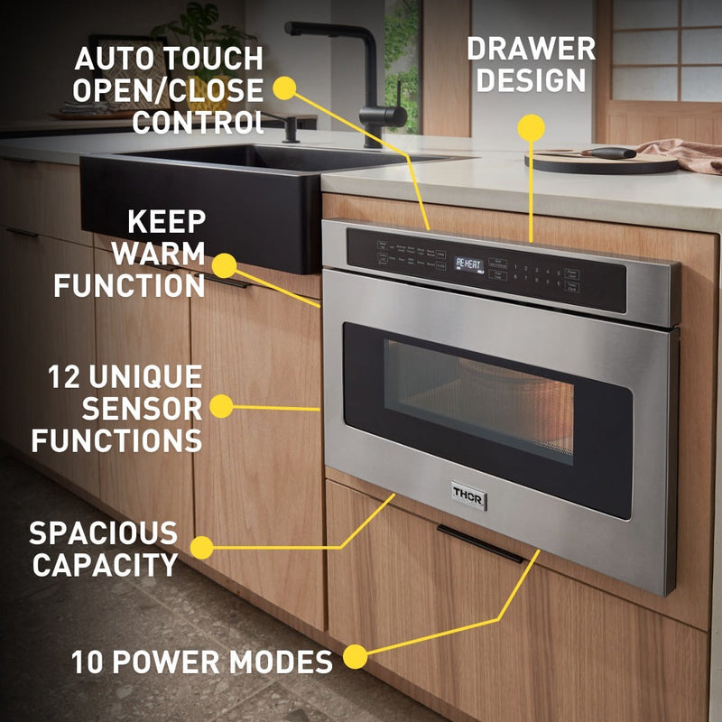 Thor Kitchen 5-Piece Appliance Package - 30-Inch Gas Range, Under Cabinet Range Hood, Refrigerator, Dishwasher, and Microwave in Stainless Steel