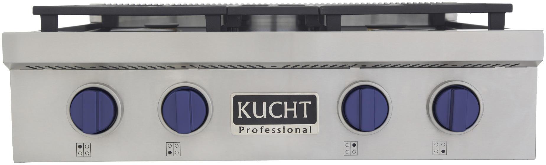 Kucht 30-Inch 4 Burner Gas Rangetop in Stainless Steel with Royal Blue Knob (KFX309T-B)