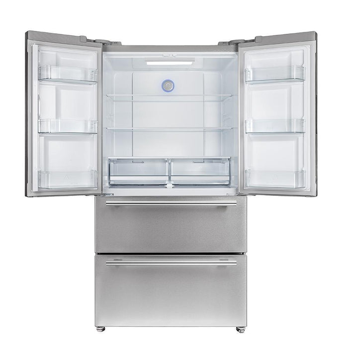 Forno 5-Piece Appliance Package - 30-Inch Gas Range, Refrigerator, Wall Mount Hood with Backsplash, Microwave Oven, & 3-Rack Dishwasher in Stainless Steel