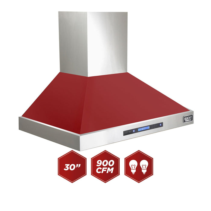 Kucht 30-Inch Wall Mounted Hood 900 CFM in Red (KRH3015A-R)