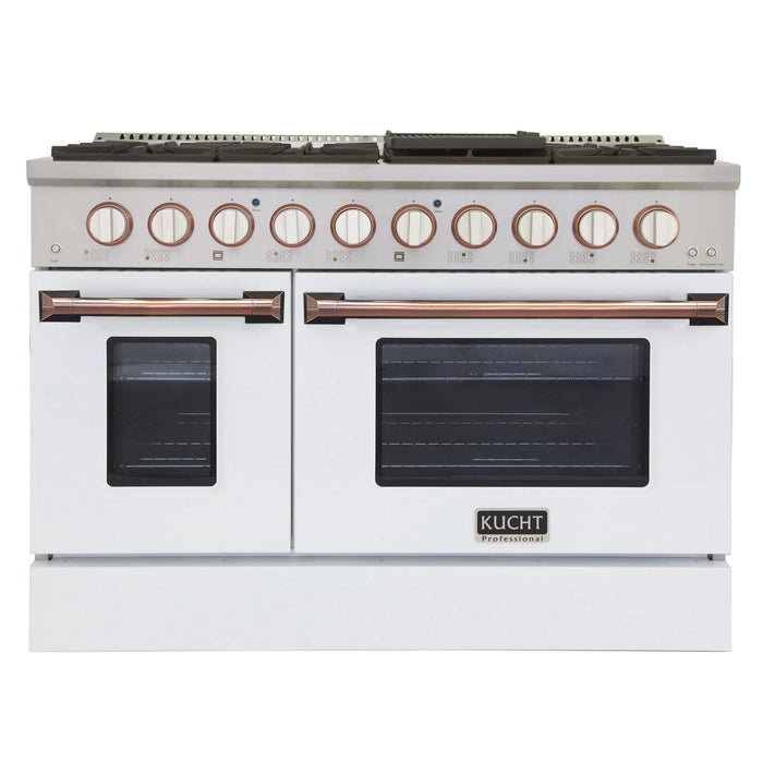 Kucht Signature 48-Inch Pro-Style Dual Fuel Range in Stainless Steel with White Oven Door & Gold KDF482-W-GOLD