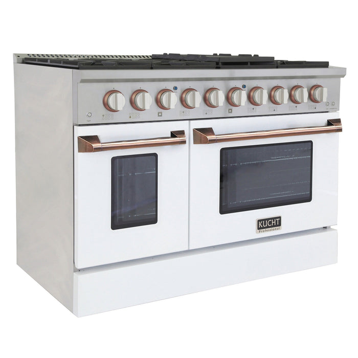 Kucht Signature 48-Inch Pro-Style Dual Fuel Range in Stainless Steel with White Oven Door & Gold KDF482-W-GOLD