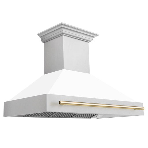 48" ZLINE Autograph Edition DuraSnow Stainless Steel Range Hood with White Matte Shell and Accented Handle