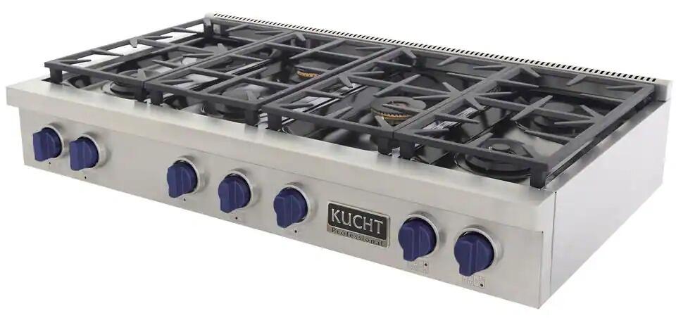 Kucht 48-Inch 6 Burner Gas Rangetop in Stainless Steel with Royal Blue Knob (KFX489T-B)