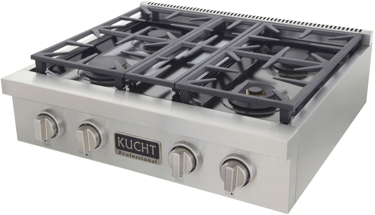 Kucht 30-Inch 4 Burner Gas Rangetop in Stainless Steel with Silver Accents (KFX309T-S)