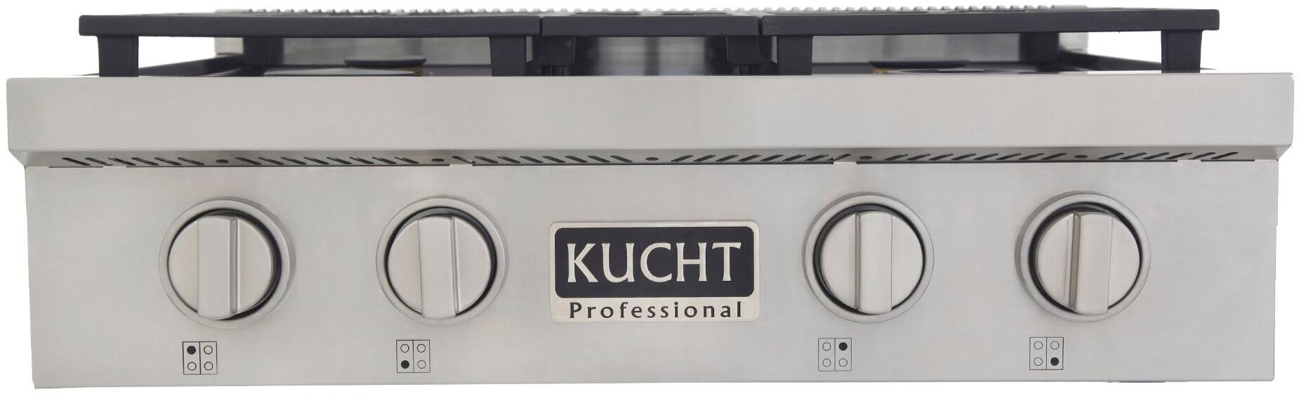 Kucht 30-Inch 4 Burner Gas Rangetop in Stainless Steel with Silver Accents (KFX309T-S)