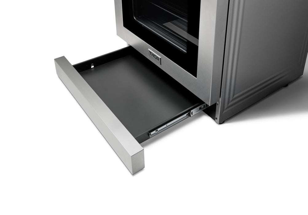 Thor Kitchen 4-Piece Appliance Package - 30-Inch Electric Range with Tilt Panel, French Door Refrigerator, Wall Mount Hood, and Dishwasher in Stainless Steel