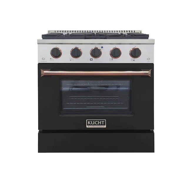 Kucht Signature 30-Inch Gas Range with Convection Oven in Black with Black Knobs & Rose Gold Handle (KNG301-K-ROSE)