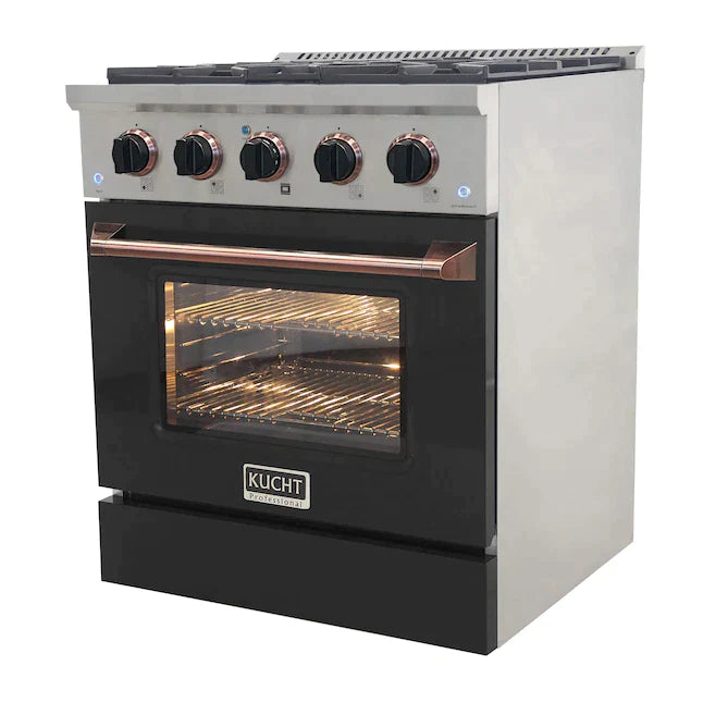 Kucht Signature 30-Inch Pro-Style Dual Fuel Range in Stainless Steel with Black Oven Door & Rose Gold Accents (KDF302-K-ROSE)