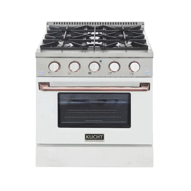 Kucht Signature 30" Pro-Style Dual Fuel Range in White Oven Door & Rose Gold (KDF302-W-ROSE)